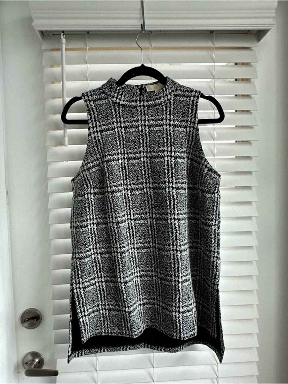 Michael Kors Black and White Plaid Sleeveless Blouse